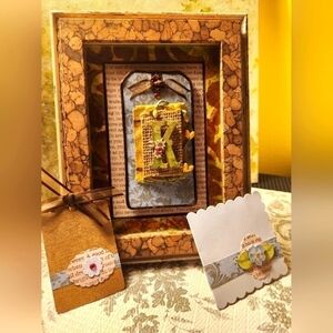 Handcrafted 3D Initials "K" Framed Design w/Gift Card-Wall Art/or Tabletop Decor
